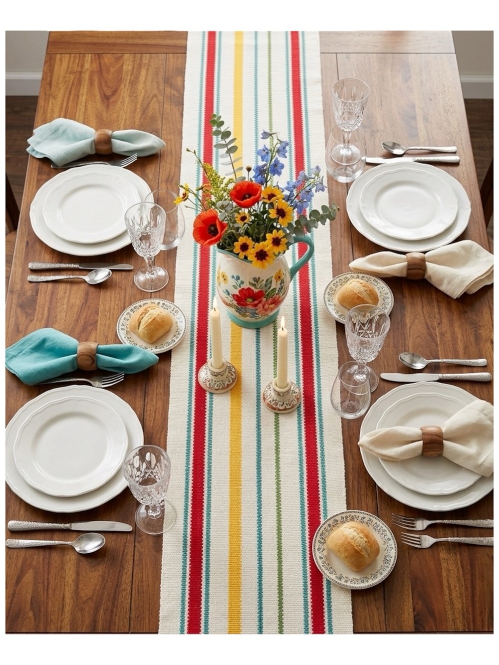 Pioneer Woman Stripe Table Runner 67” Woven Cabincore Summer Picnic Gathering